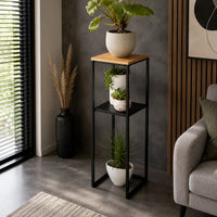 Wood Pedestal 2-Tier Square Shape Black Stand End Side Table