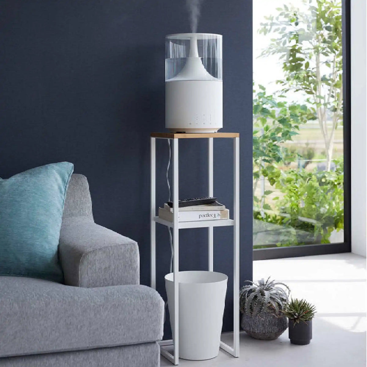 Wood Pedestal 2-Tier Square Shape White Stand End Side Table