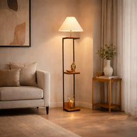 Wooden Aesthetic Floor Lamp With Shelve For Living Room, Bedroom