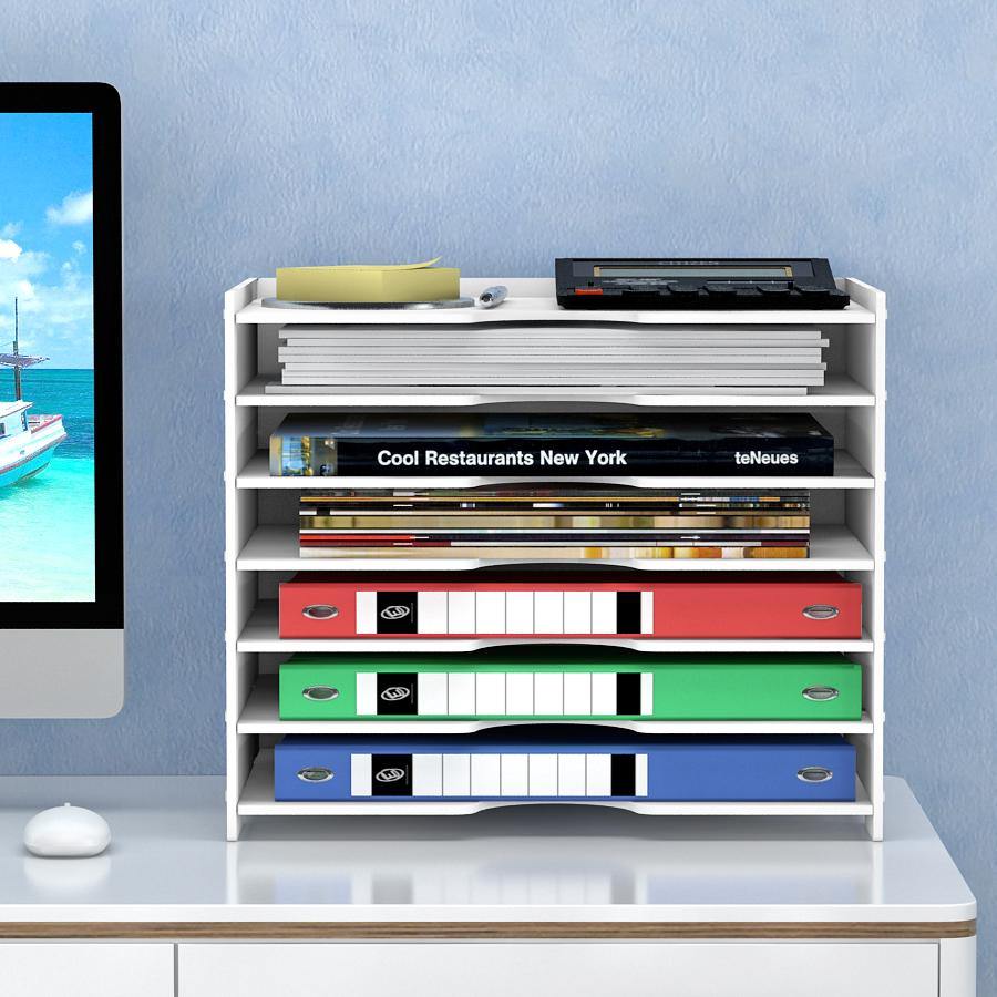 Wooden Desk File Organizer | Multi-Tier Office Document Storage Rack
