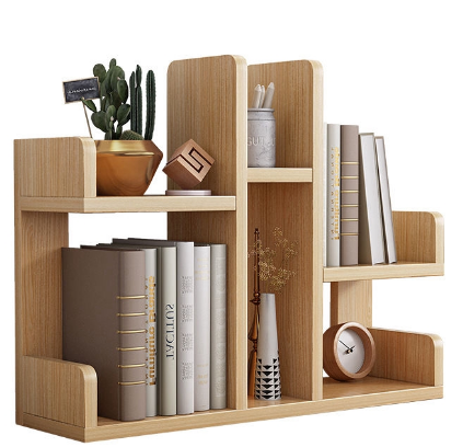 Wooden Desktop Book Rack with Multi Storage Shelves