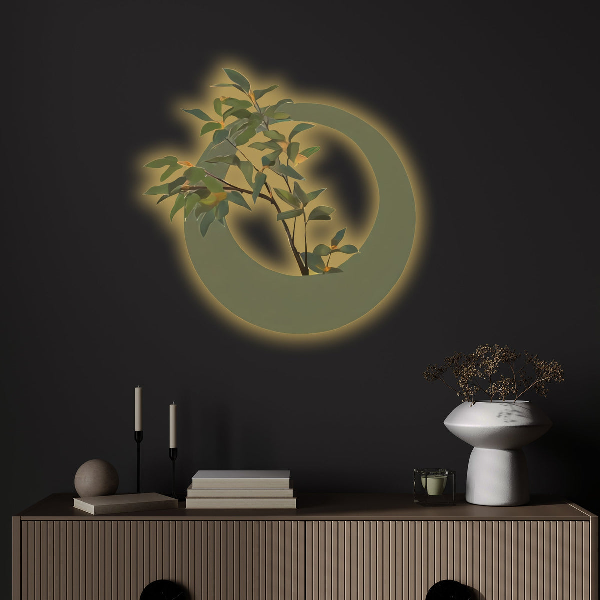 Zen Halo Botanical Glow 3D Wall Art Home Decor