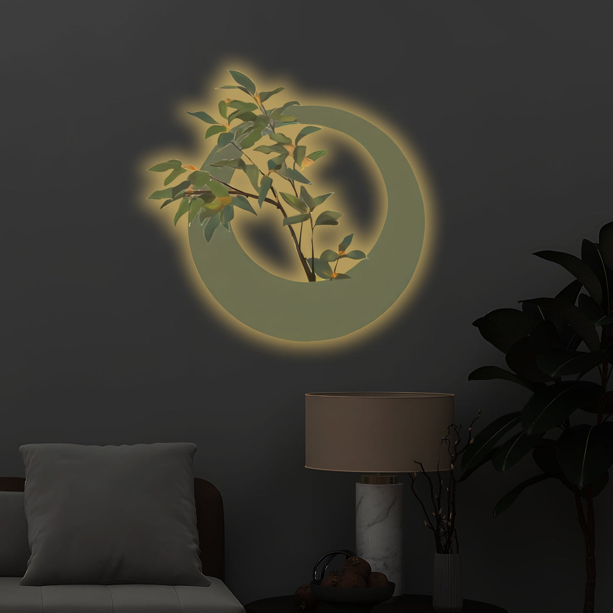 Zen Halo Botanical Glow 3D Wall Art Home Decor
