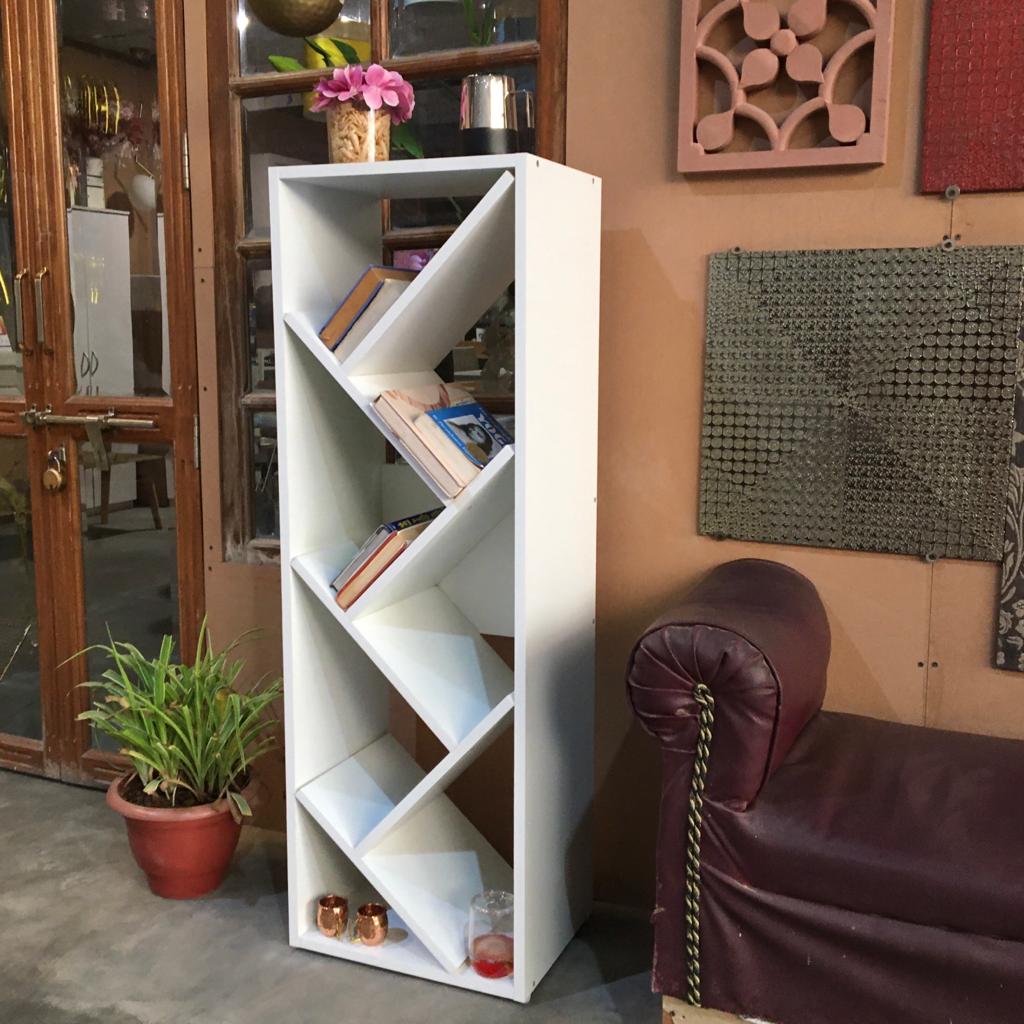 Zig Zag Wooden Bookshelf| Space Saving Floor Standing Bookshelf