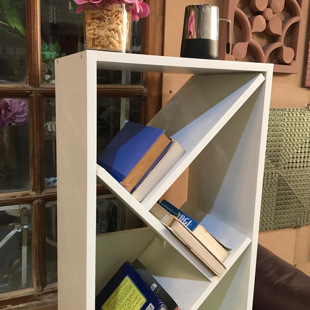 Zig Zag Wooden Bookshelf| Space Saving Floor Standing Bookshelf